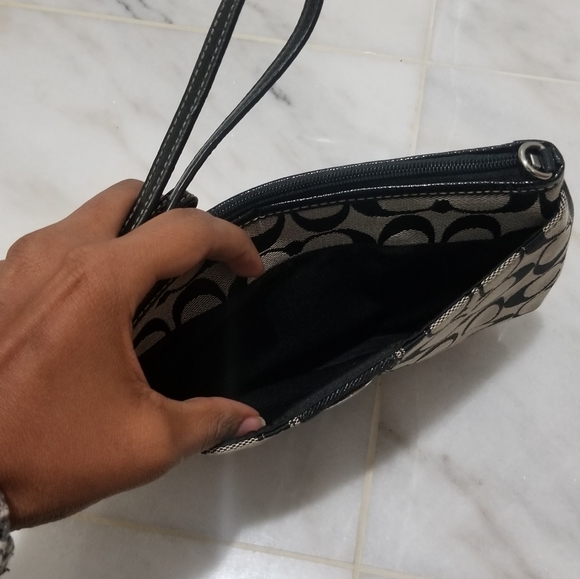 Coach Black Logo Wristlet Zipper Pouch - Picture 3 of 6
